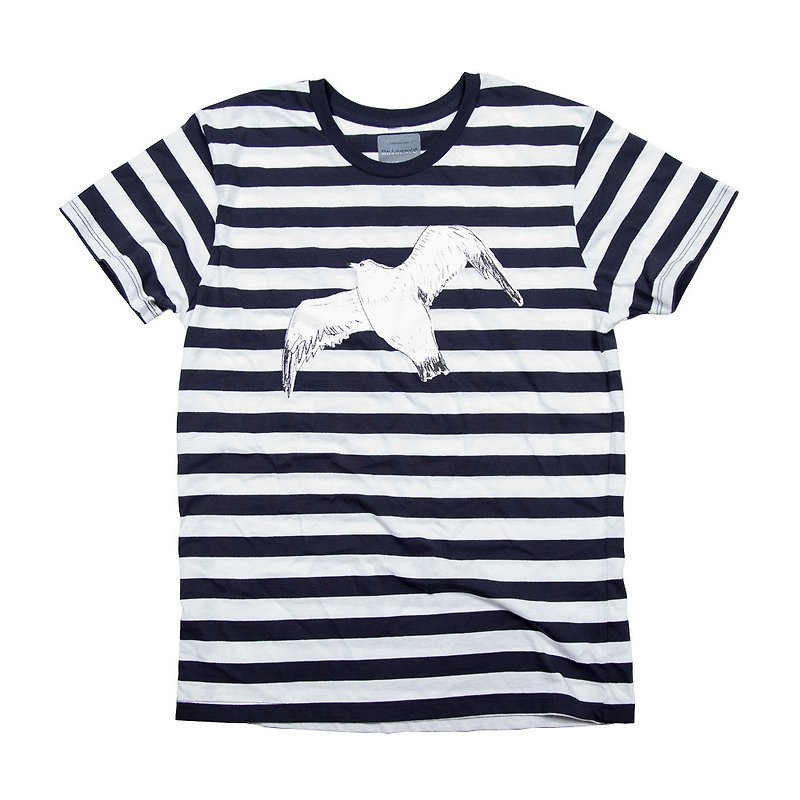 Marine Border Seagull Illustration T-shirt Animal Animal Unisex S ~ XL / Ladies Free Tcollector - Women's Tops - Cotton & Hemp Multicolor