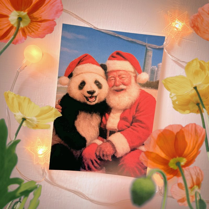 Daily Christmas Australian Fun: Warm Oil Painting Style Santa Claus & Pandas - Cards & Postcards - Paper Multicolor