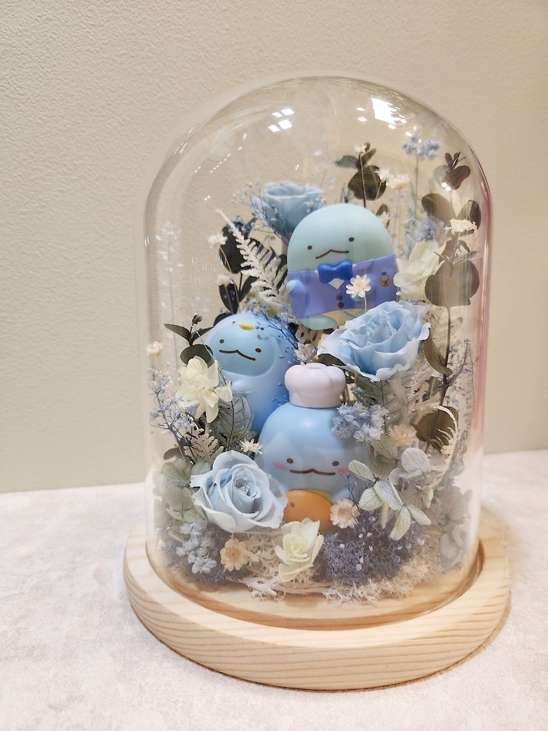 Corner Dinosaur Ocean Bubble Glass Flower Clock Blue Department Unwithered Flower Dried Flower Graduation Gift - Dried Flowers & Bouquets - Plants & Flowers Blue