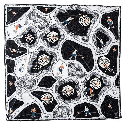 BWILDIsan A Path to Treasure Silk Scarves – Black and white