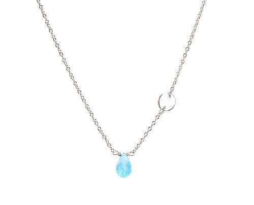 Majade Jewelry Design 藍色托帕石簡約純銀項鍊 免費刻字三月誕生石 極簡星座925項鍊