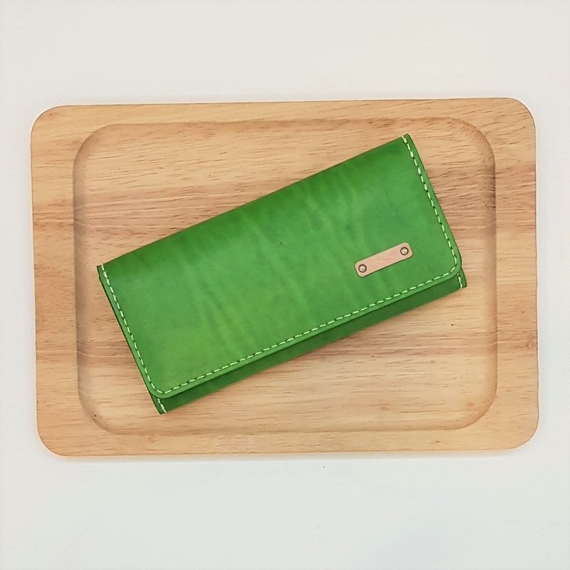 Wallet_pure cowhide_plain-long folder_can be labeled with English name - Wallets - Genuine Leather Green
