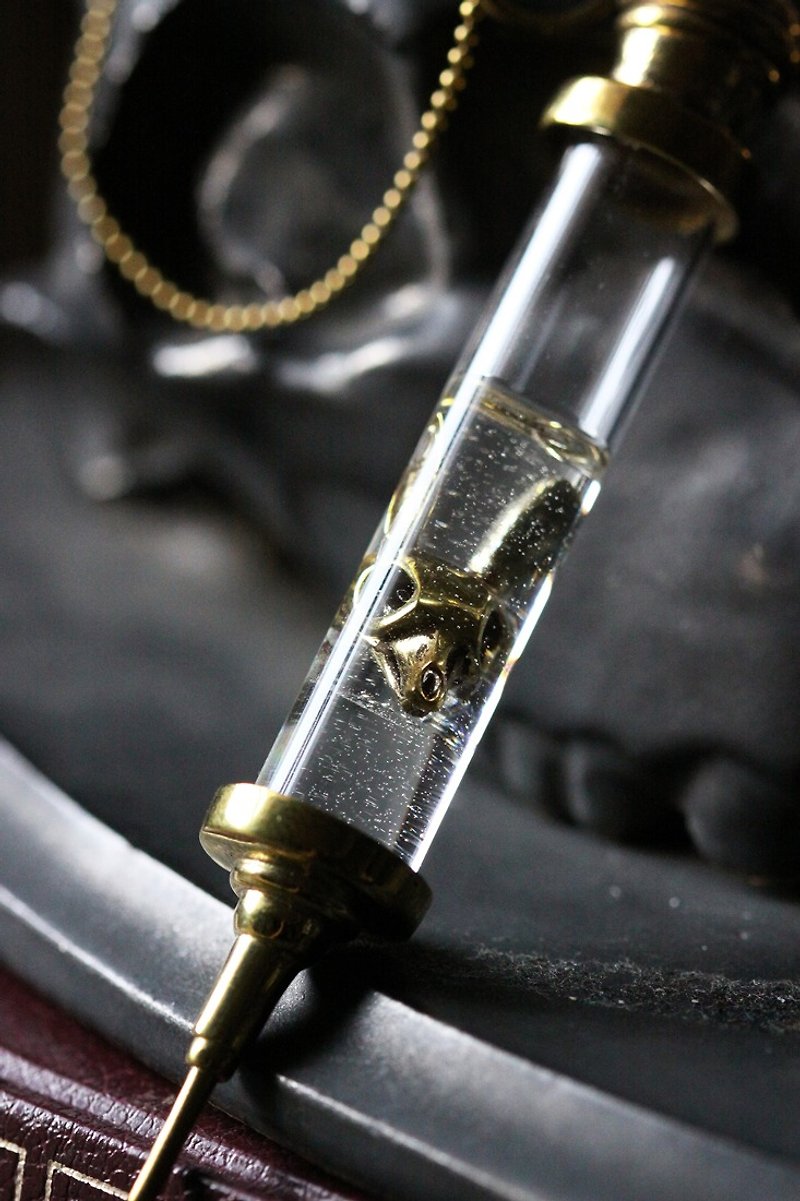 Syringe with Rabbit Skull Charm Necklace - Original Design Handmade by Defy - Necklaces - Other Metals 