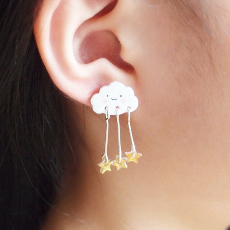 FOX Garden Hand-made Clouds & Golden Little Star Earrings/Earrings/Earrings/ Clip-On Christmas Gifts Exchange Gifts Birthday Gifts**If not specified, they will be shipped as transparent Clip-On** - Earrings & Clip-ons - Plastic White