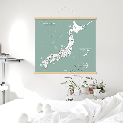 Umade 日本地圖-專屬訂製實木框海報-迷霧綠(客製化禮物)