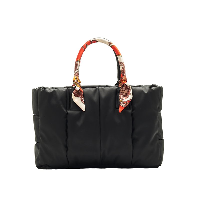 VOUS Mother Bag Classic Series Misty Black Medium + Red Round Sunlight Scarf - กระเป๋าคุณแม่ - เส้นใยสังเคราะห์ สีดำ