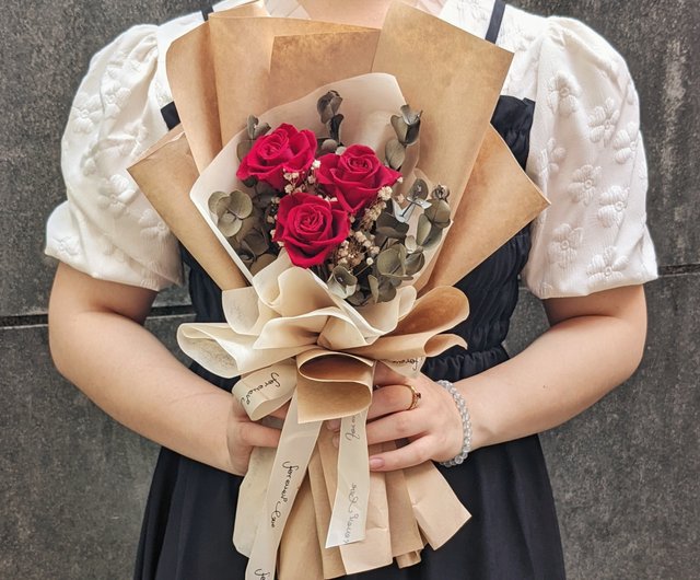 ミディアム プリザーブド ブーケ - ビンテージレッドプリザーブド