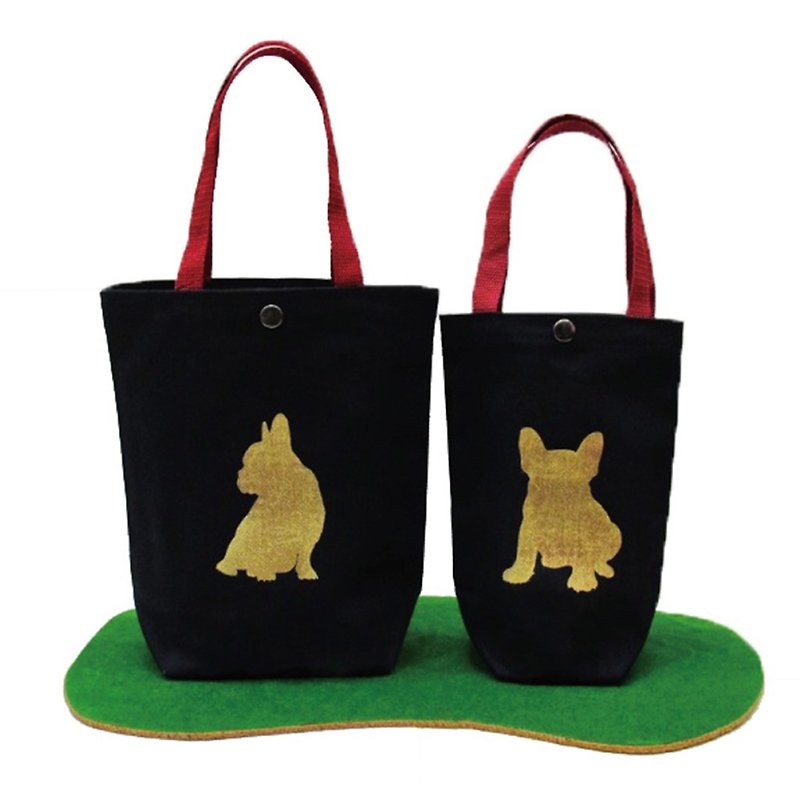 A must-have for spring outings, two discounts, eco-friendly drink cups, canvas bags, hot stamping French dinosaurs - Beverage Holders & Bags - Cotton & Hemp Black
