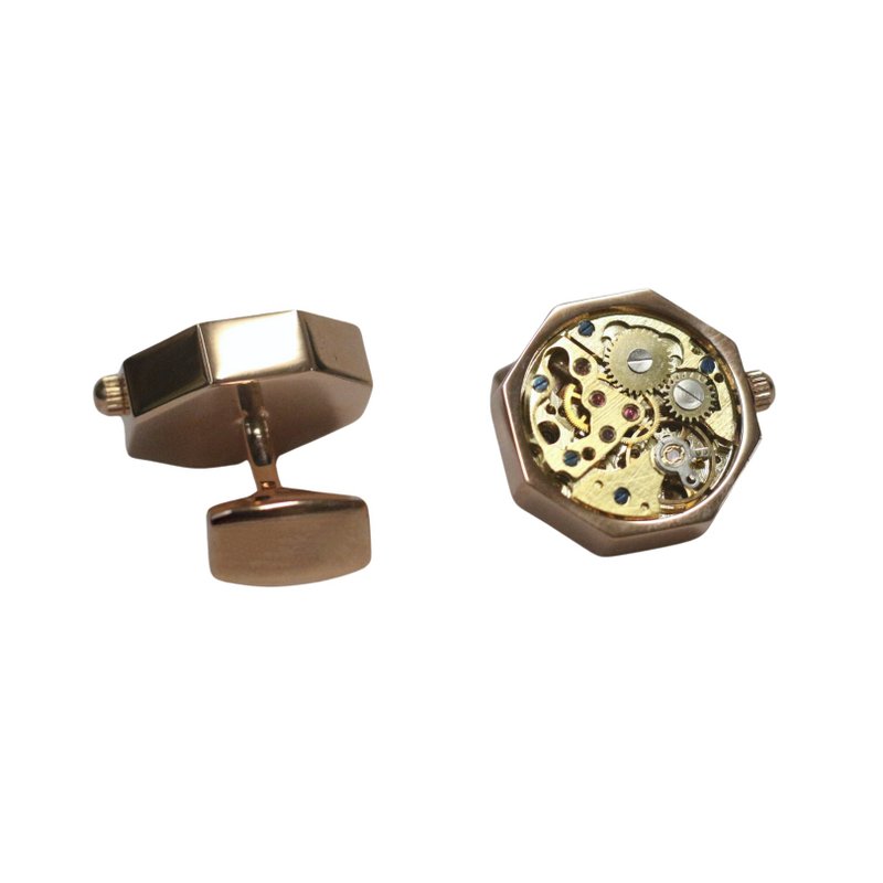 chapeaunoir Gemstone gear Rose Gold cufflinks - กระดุมข้อมือ - โลหะ สีทอง