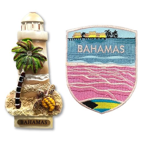 A-ONE 巴哈馬燈塔造型磁鐵+巴哈馬粉紅海灘外套電繡【2件組】文青吸鐵