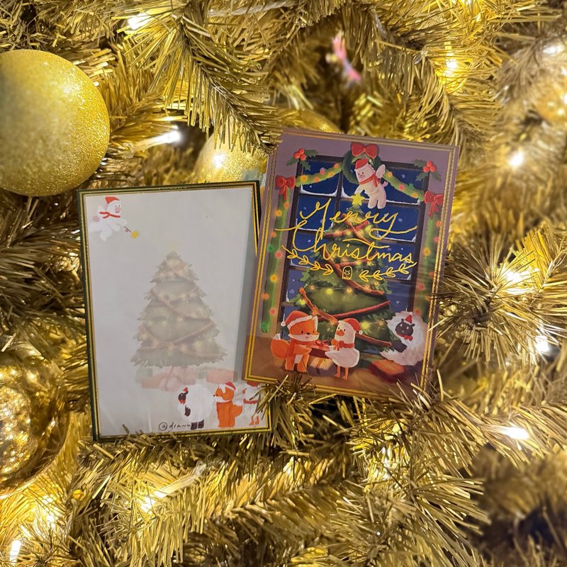 原創插畫燙金聖誕卡 鵝和狸過聖誕 - 卡片/明信片 - 紙 