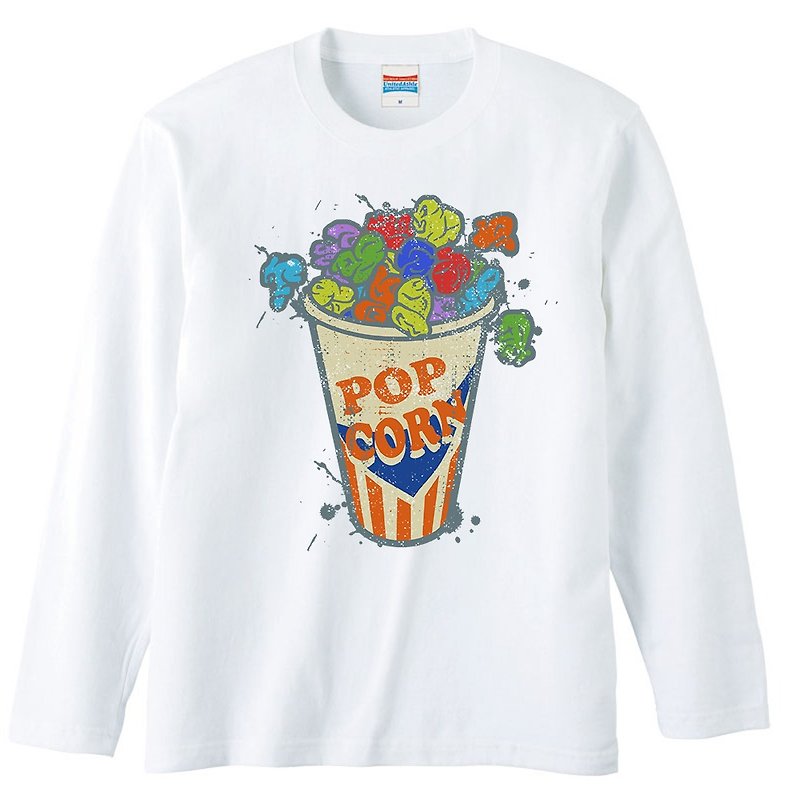 Long sleeve T shirt / Crazy popcorn - T 恤 - 棉．麻 白色
