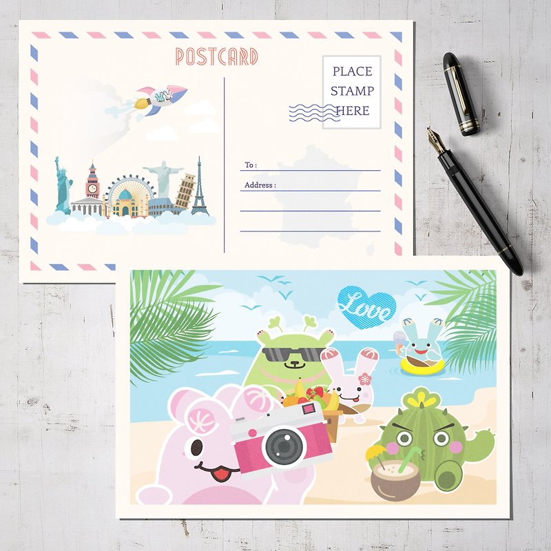 【Plump Planet Friends】Postcard | Summer Time - การ์ด/โปสการ์ด - กระดาษ สึชมพู