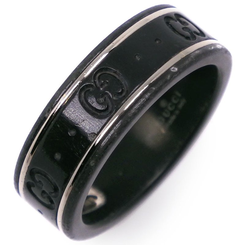 【日本直送】グッチ GUCCI アイコンGG シンバンド 16号 リング・指輪 K18WG × コランダム 約2.6g ユニセックス【中古】 - 戒指 - 貴金屬 黑色