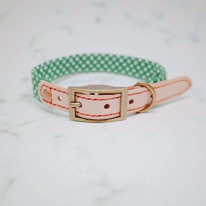 Dog collars, M size, Bright green dots_DCT090446 - Collars & Leashes - Cotton & Hemp 