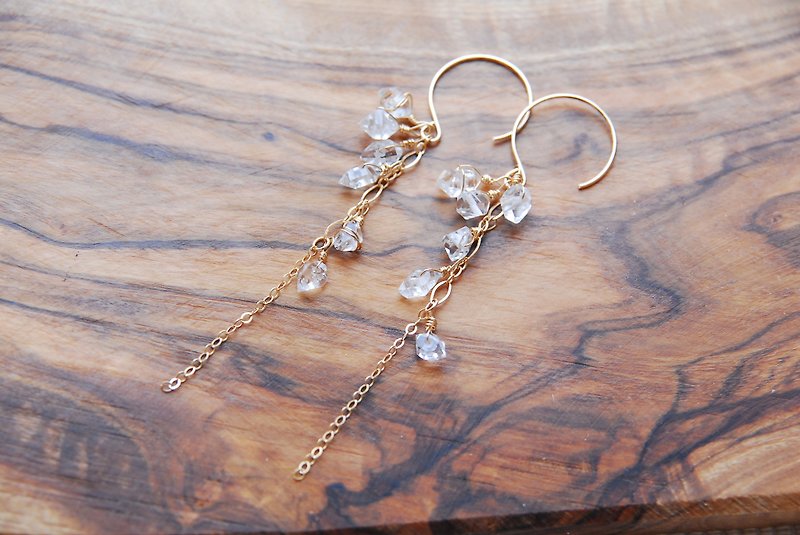 NY Herkimer Diamond Crystal Earrings no.1 14kgf - Earrings & Clip-ons - Semi-Precious Stones Transparent