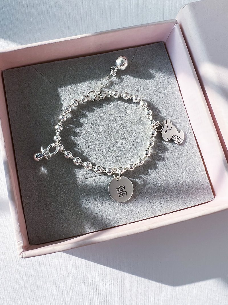 Dragon baby - Xiaolong treasure model - 925 sterling silver bracelet - full moon gift birthday gift - small round plate engraved model - Baby Accessories - Sterling Silver Silver