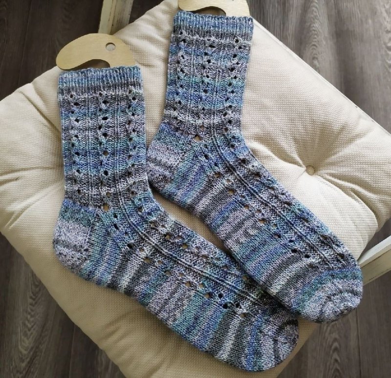 Handmade knitted womens socks/ Warm knitted accessory - Socks - Other Materials Blue