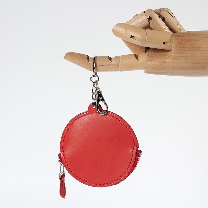 [Yingchuan hand-made] Dorayaki zipper coin purse / Italian vegetable tanned cowhide / wine red - Coin Purses - Genuine Leather Red