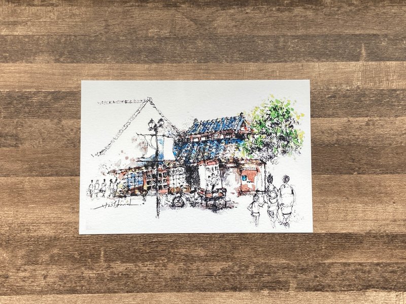 Dead branch pen sketch of Tainan attractions, Yanshui Yongcheng Theater, watercolor illustration, hand-painted postcard - การ์ด/โปสการ์ด - กระดาษ 