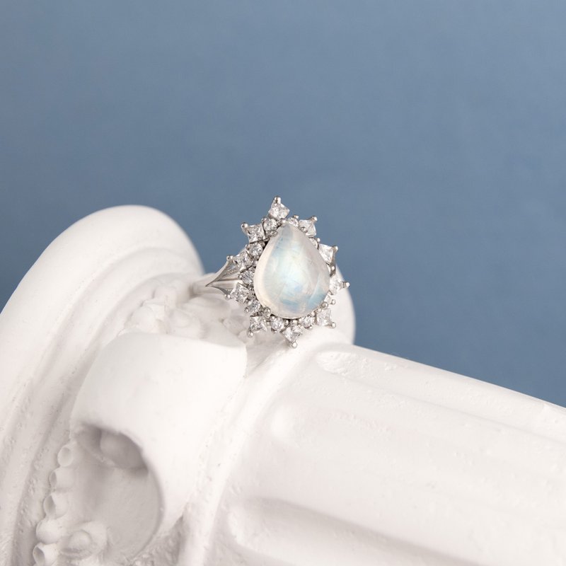 月光石  6月生日石 夏天 純銀戒指 - 戒指 - 寶石 白色