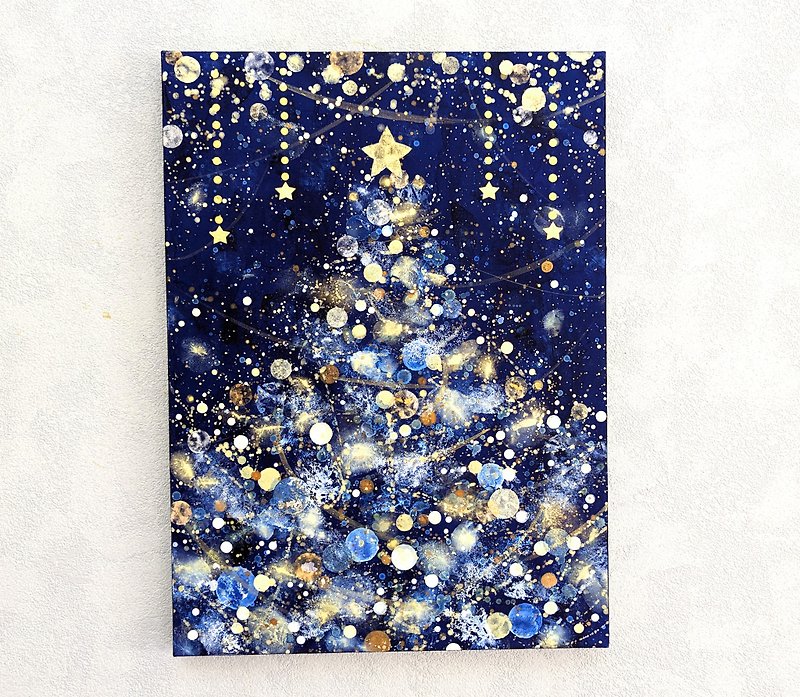 クリスマスツリー聖夜(アクリル原画) - 掛牆畫/海報 - 木頭 藍色