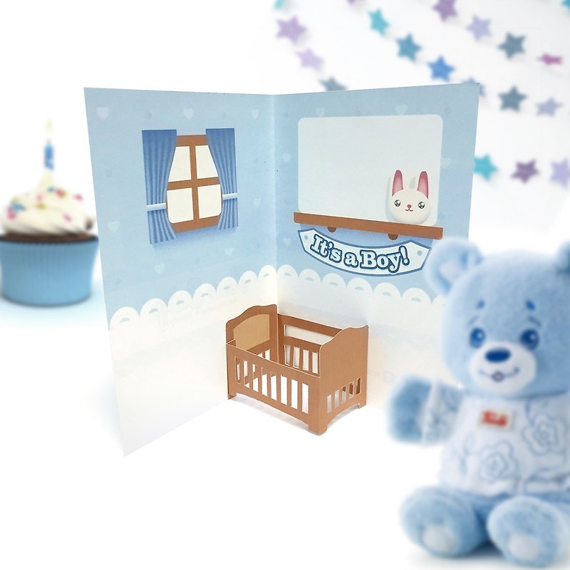 New Baby Card | Baby Pop Up Card | Baby Birthday Card | Baby Bed - Cards & Postcards - Paper Blue