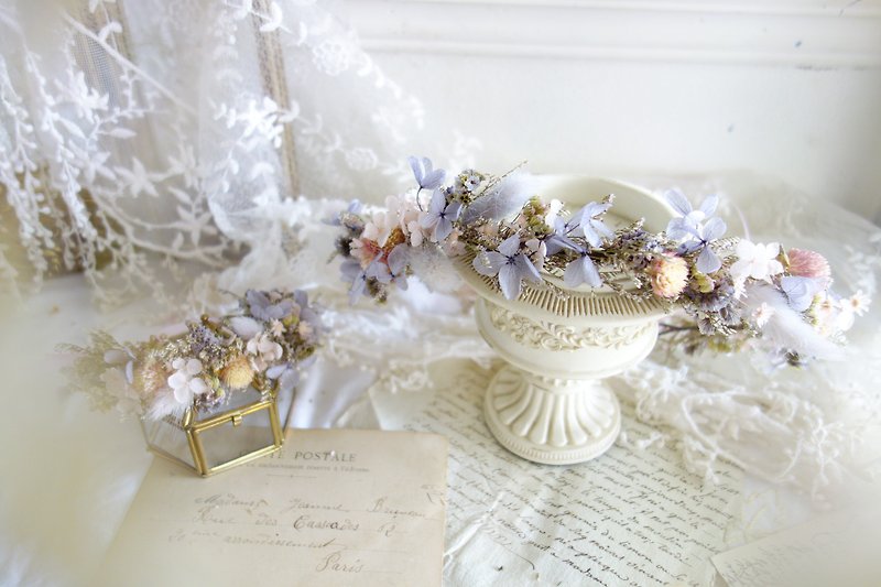 Wedding floral decoration series-romantic pink and purple hydrangea wreath / bride / bridesmaid headdress / wreath / wrist flower - Hair Accessories - Plants & Flowers Purple