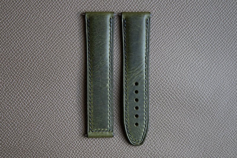Olive Green Wax cowhide leather custom watch strap for Omega deployment clasp - 錶帶 - 真皮 綠色