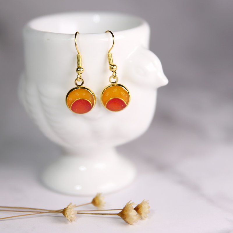 100% handmade cloisonne gold enamel earrings accessories exclusive design small ear hooks - Earrings & Clip-ons - Semi-Precious Stones Orange