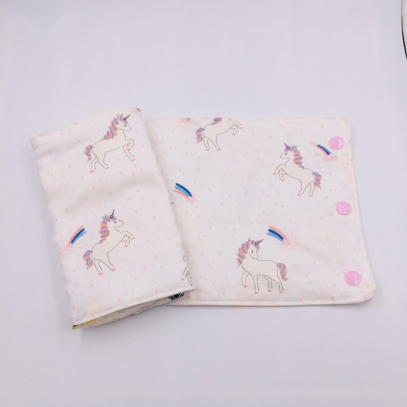 レインボーユニコーンストラップ唾液タオル6つ折り糸唾液タオル満月セレモニー - スタイ - コットン・麻 ピンク