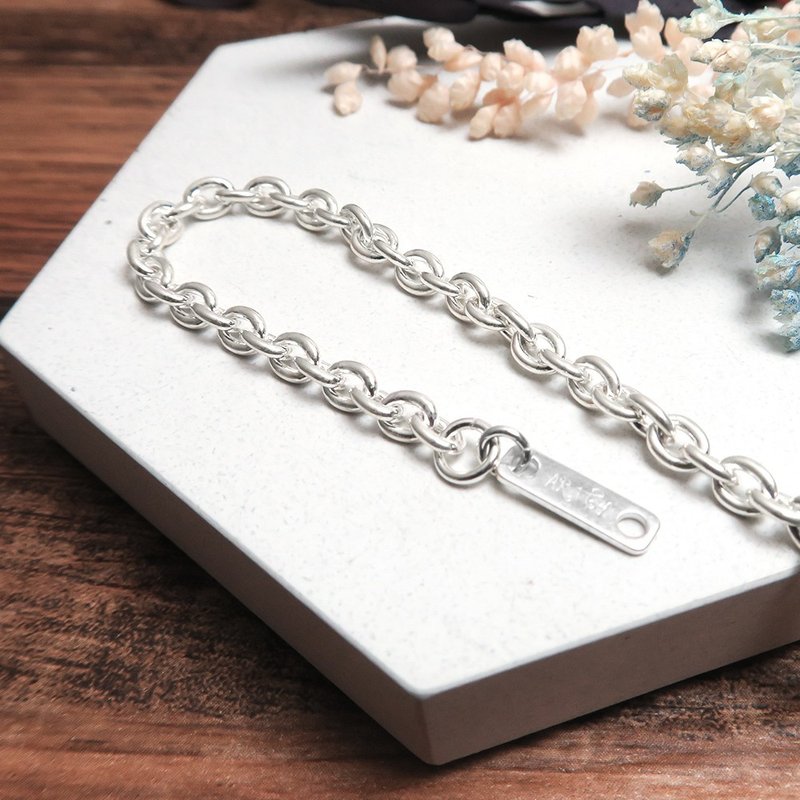 刻字訂製 寬版圓圈手鍊(3.8mm) 925純銀手鍊 客製化禮物 男生手鍊 - 手鍊/手環 - 純銀 銀色