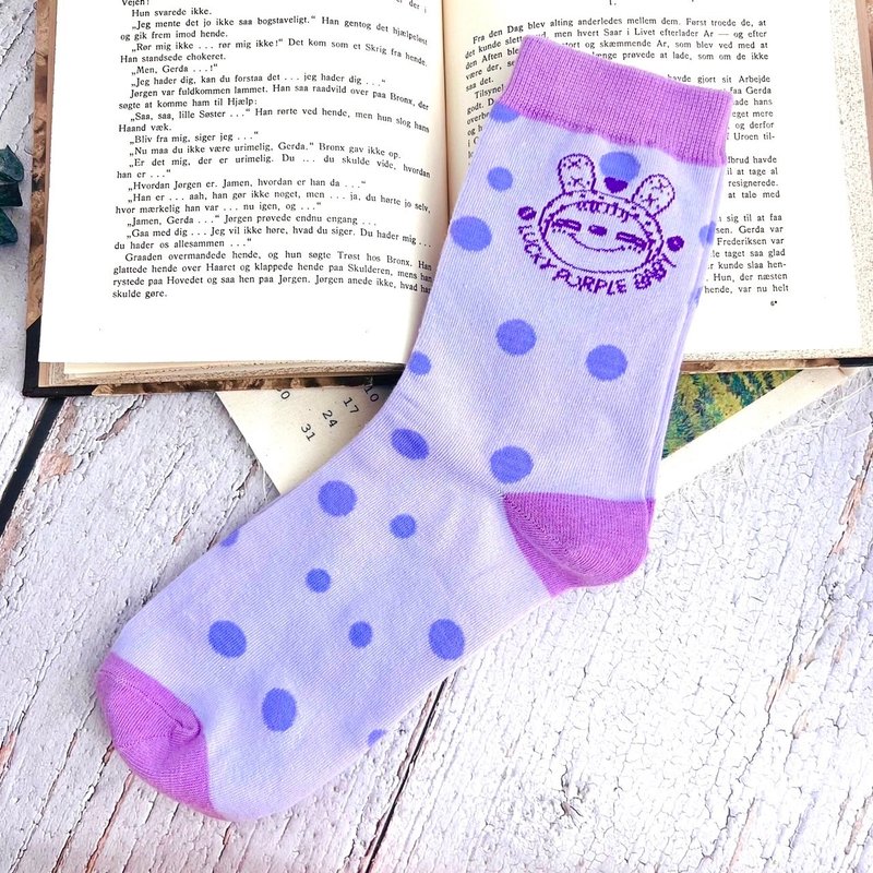 [Lucky Purple Baby] Lucky Purple Polka Dot Socks - ถุงเท้า - ผ้าฝ้าย/ผ้าลินิน สีม่วง