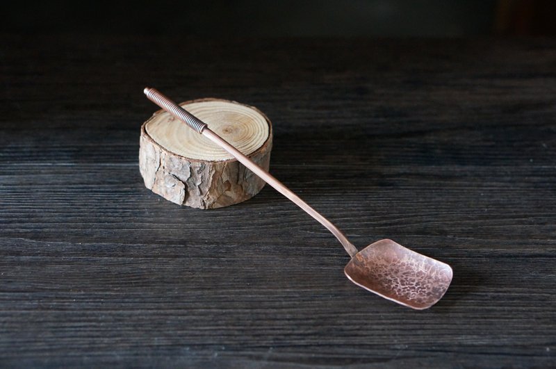 [Handmade by Xishan] Handmade red copper hammered teaspoon for tea tea with long handle, tea shovel, coffee bean spoon - Teapots & Teacups - Copper & Brass 