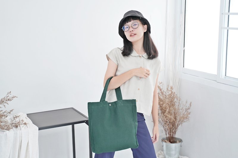 กระเป๋าผ้าลินิน Casual (สีเขียวหัวเป็ด) - กระเป๋าถือ - ลินิน สีเขียว