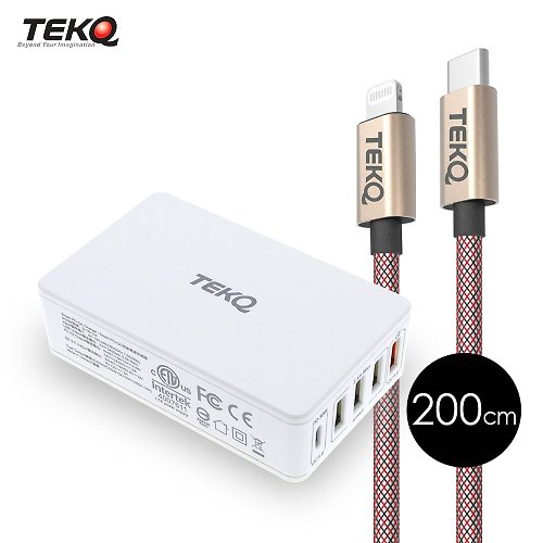 TEKQ Taiwan Design TEKQ 5孔 63W USB-C/USB PD QC 旅充+TEKQ 蘋果MFi 200cm