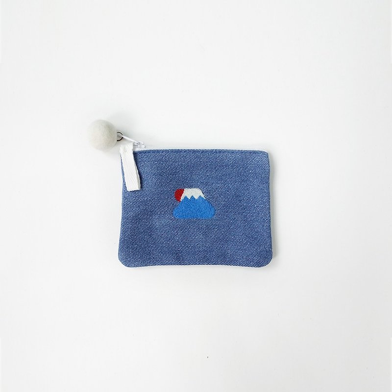 【Q-cute】拉鍊小包系列-太陽富士山 - 零錢包/小錢包 - 棉．麻 藍色
