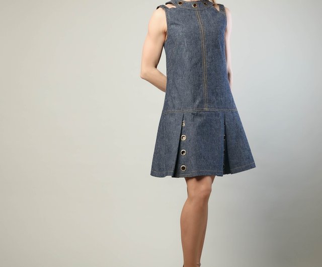 ワンピース DENIM SLEEVELESS MINI DRESS Women's Sleeveless Scoop Skater Dress One Piece Denim Look