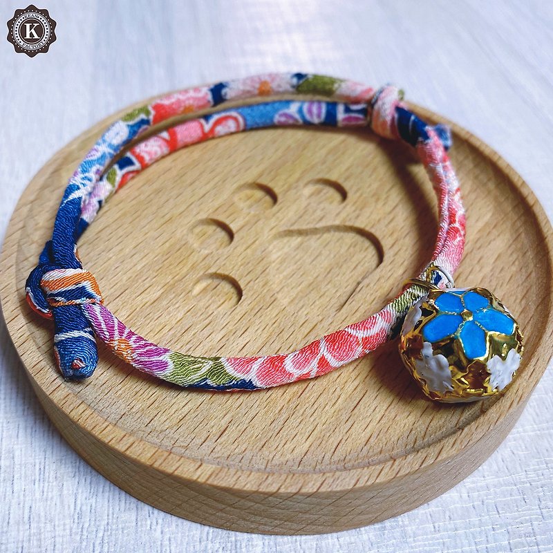 Cat and dog and wind collar first round-adjustable length Japanese blue floral style - ปลอกคอ - ผ้าฝ้าย/ผ้าลินิน สีน้ำเงิน