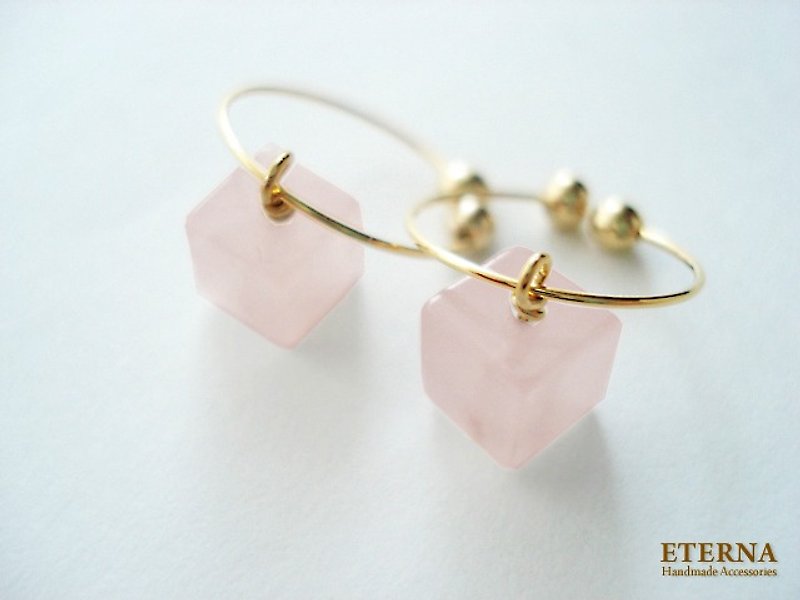 Rose quartz, hoop earrings 夾式耳環 - Earrings & Clip-ons - Stone Pink