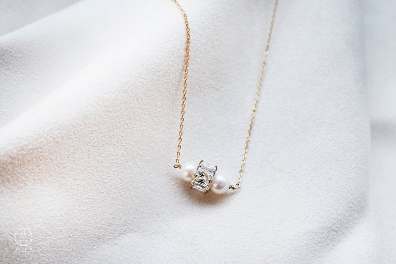 雪境 Pearl 珍珠鋯石鎖骨項鍊 - 項鍊 - 寶石 白色