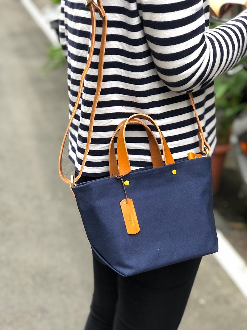 Leather Handle Bag (Small) - Black - Handbags & Totes - Cotton & Hemp Multicolor
