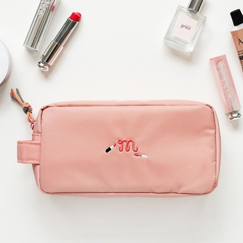 2NUL-Lips handmade cosmetic bag - peach powder, TNL85304 - กระเป๋าเครื่องสำอาง - เส้นใยสังเคราะห์ สึชมพู