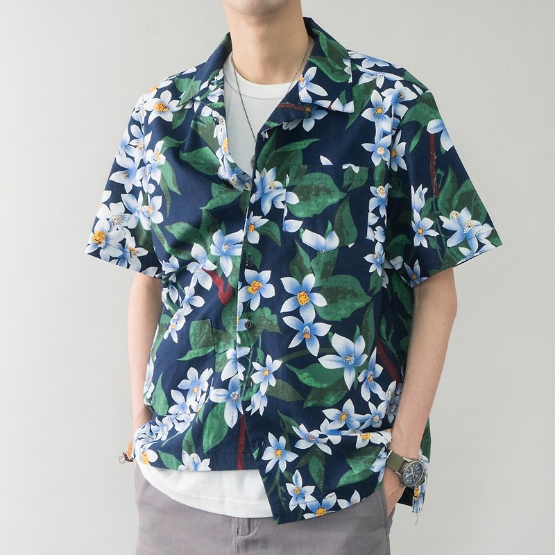 Hawaiian shirts - เสื้อเชิ้ตผู้ชาย - ผ้าฝ้าย/ผ้าลินิน สีน้ำเงิน