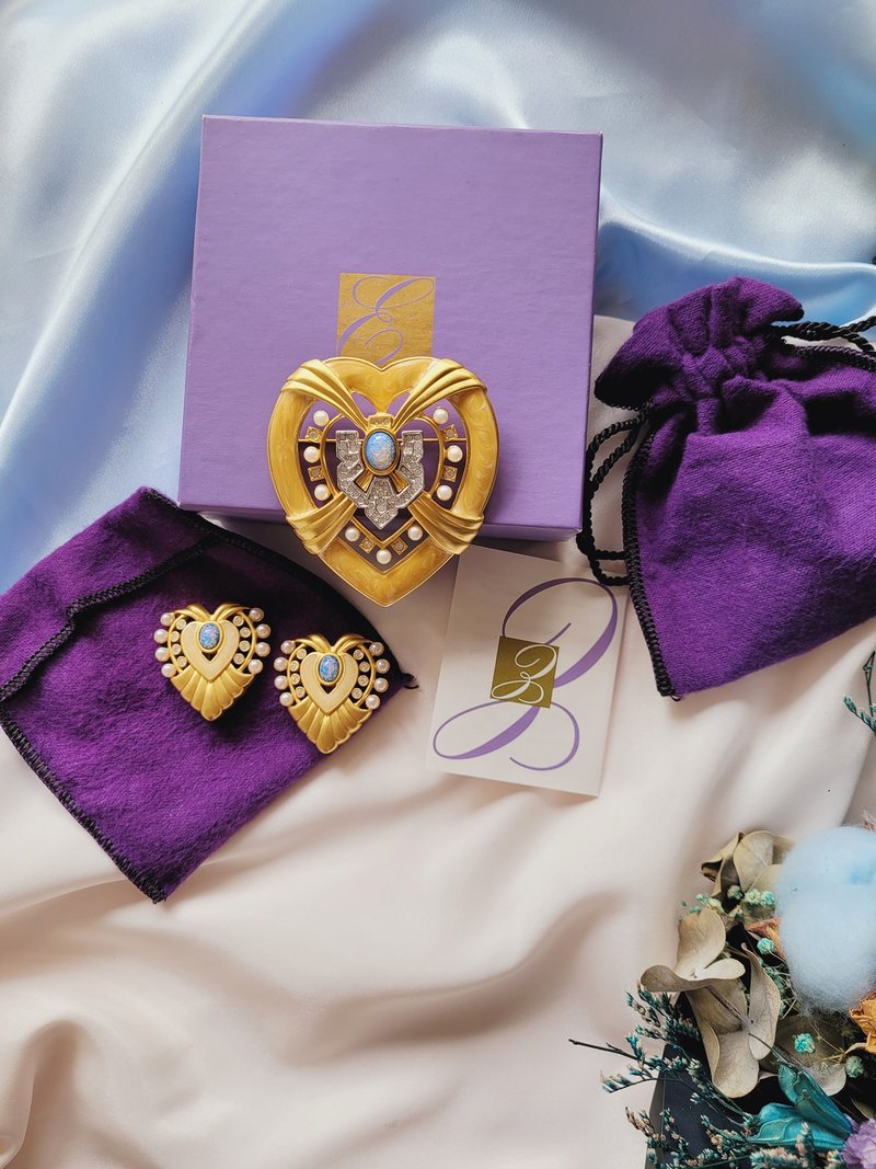 美國西洋古董飾品/ELIZABETH TAYLOR FOR AVON好萊塢之心胸針耳環 - 徽章/別針 - 其他金屬 