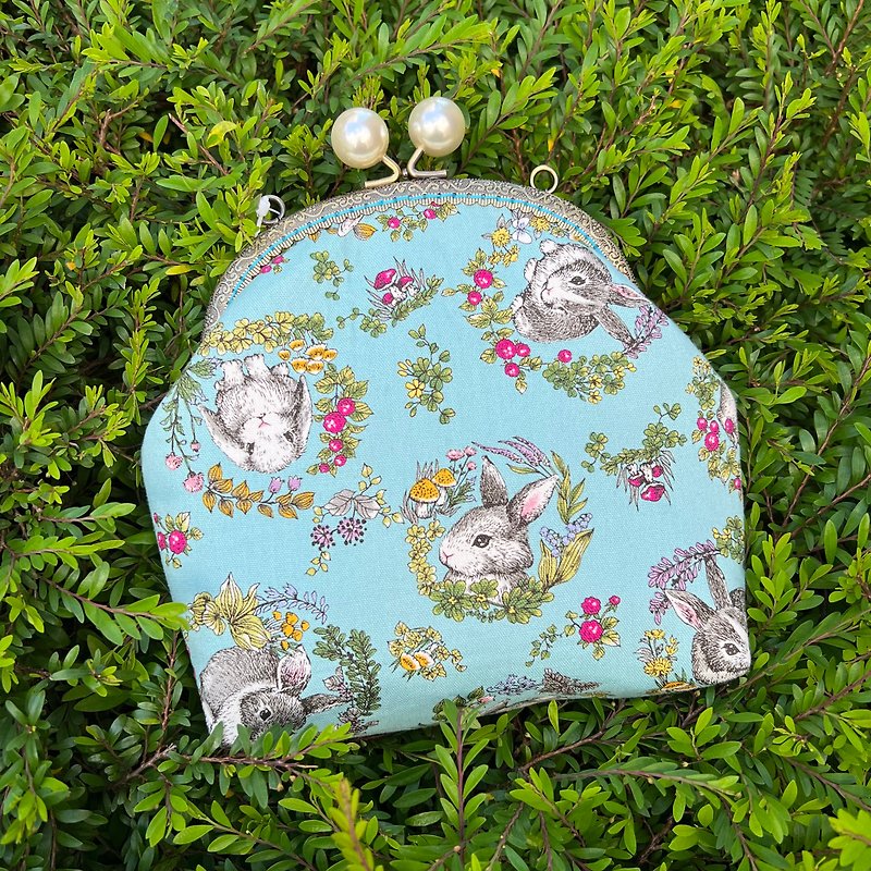 Rabbit Kisslocked Bag 16cm Size Girlskioku - กระเป๋าแมสเซนเจอร์ - ผ้าฝ้าย/ผ้าลินิน สีเขียว