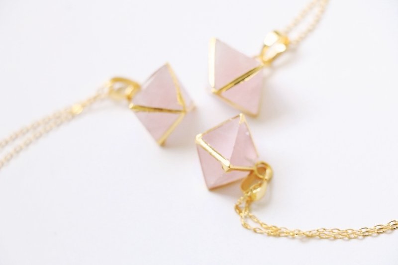Rose quartz necklace - natural crystal necklace 18k gold plated crystal choker - สร้อยคอ - เครื่องเพชรพลอย สึชมพู