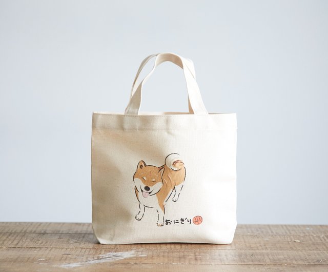 New Japan Shibatasan Dog Inu Cotton Shopping Tote Bag w Inside Pocket 15 X 15.5" 