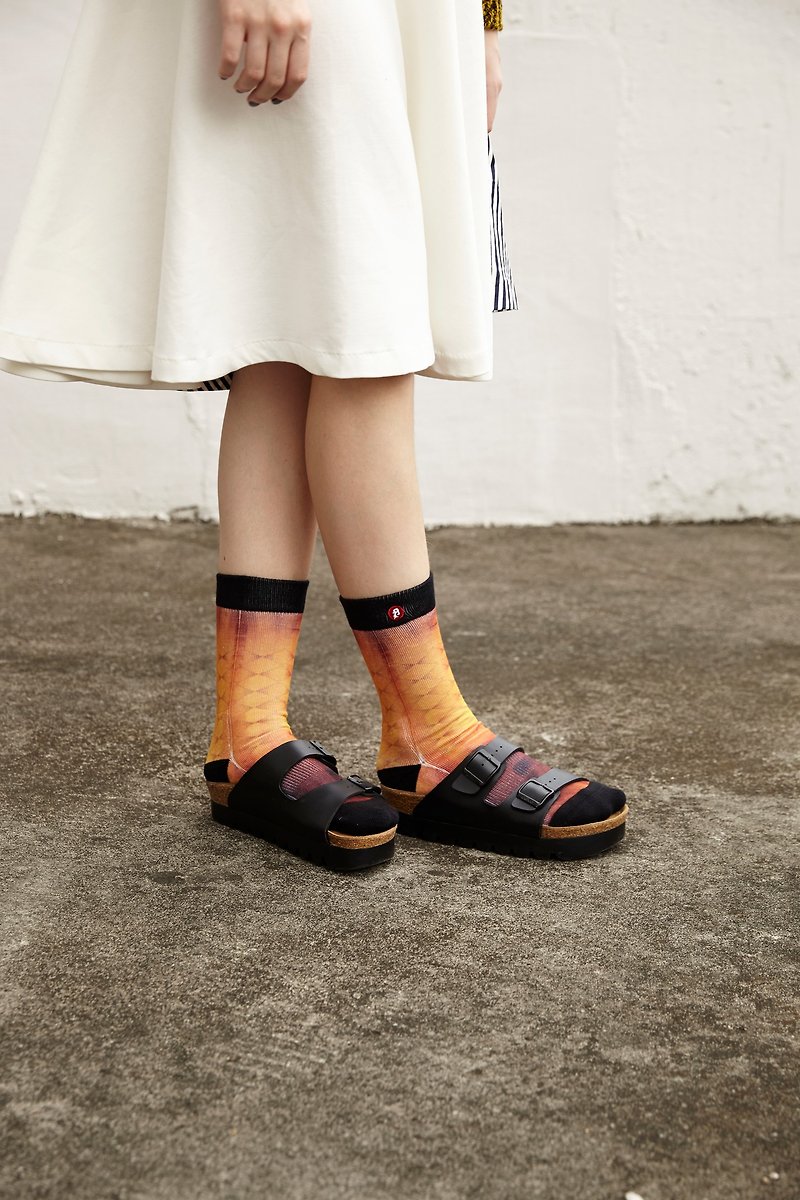 Hong Kong Design | Fool's Day stamp socks -Star Field Red 00014 - Socks - Cotton & Hemp Orange