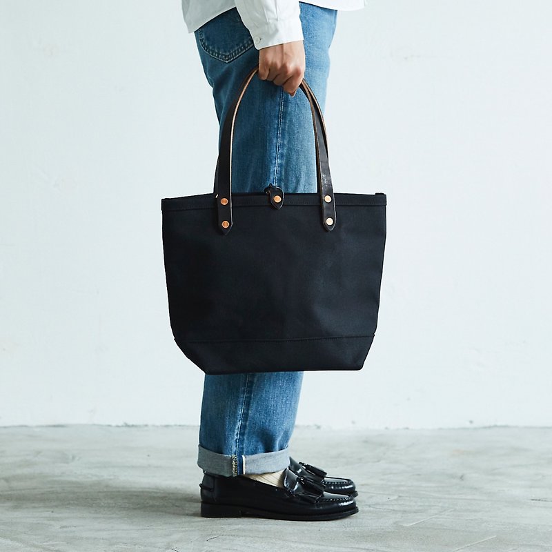 帆布皮革托特包 S 號日本製造手提包單肩黑色日常使用男式女式 - 手袋/手提袋 - 棉．麻 黑色